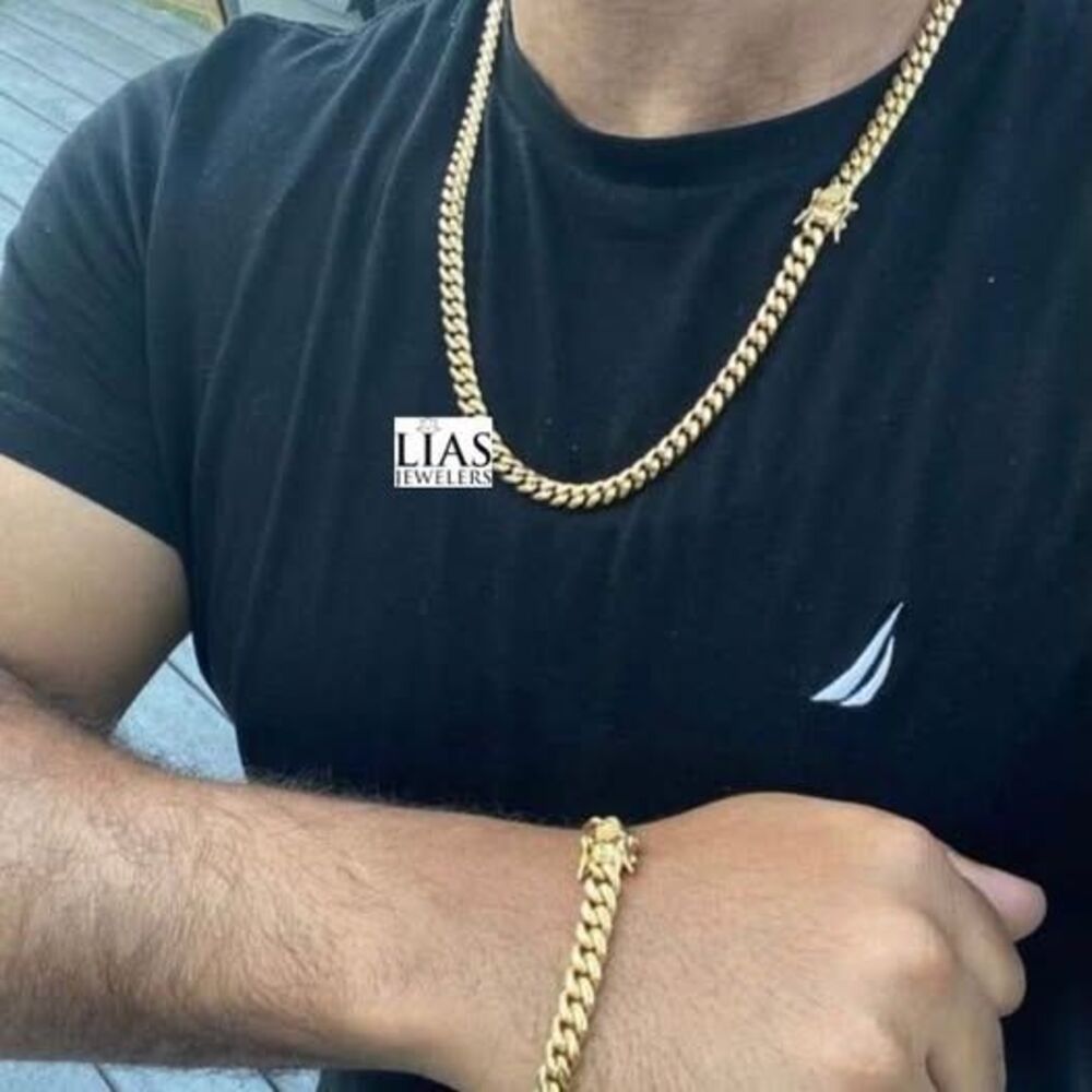 New 18k yellow gold filled Cuban link chain and bracelet set